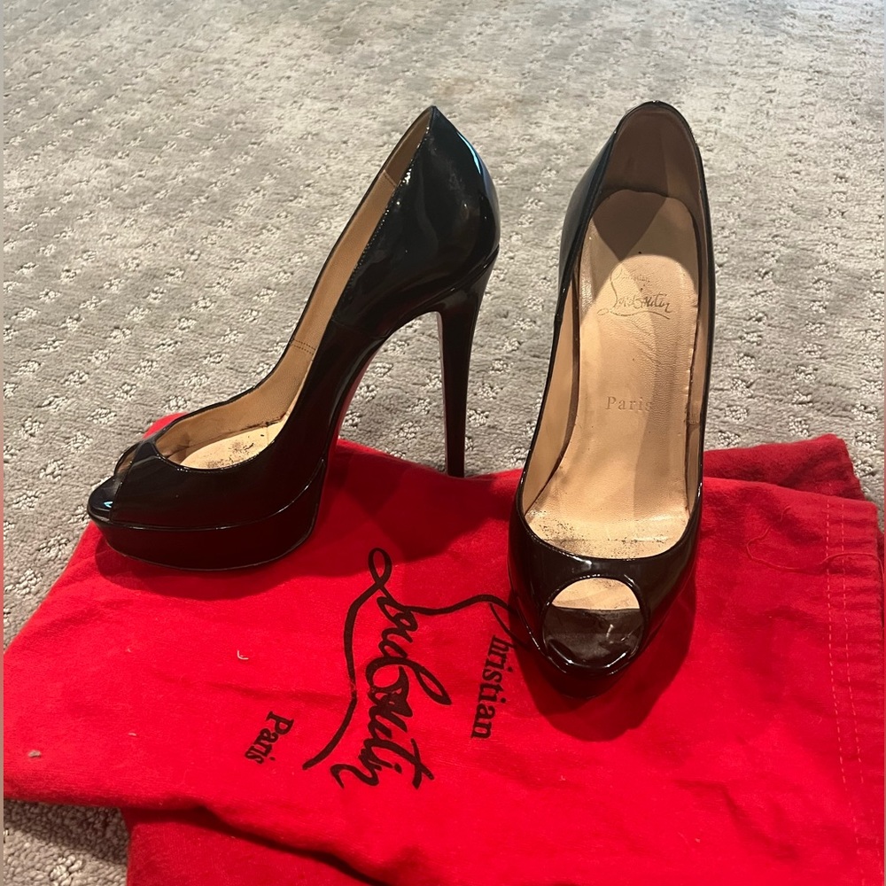 Christian Louboutin Black Patent Leather Peep-Toe Pumps